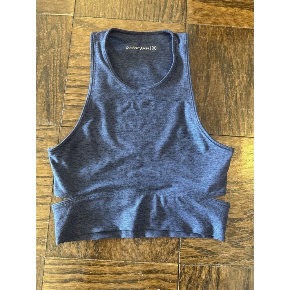 Outdoor Voices Slashback Crop Top Size XS in Navy Heather Space-dye